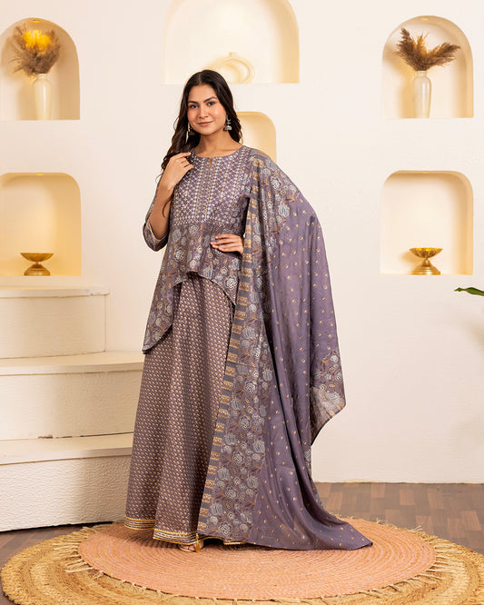 Ash Noor Chanderi Printed Lehenga Set