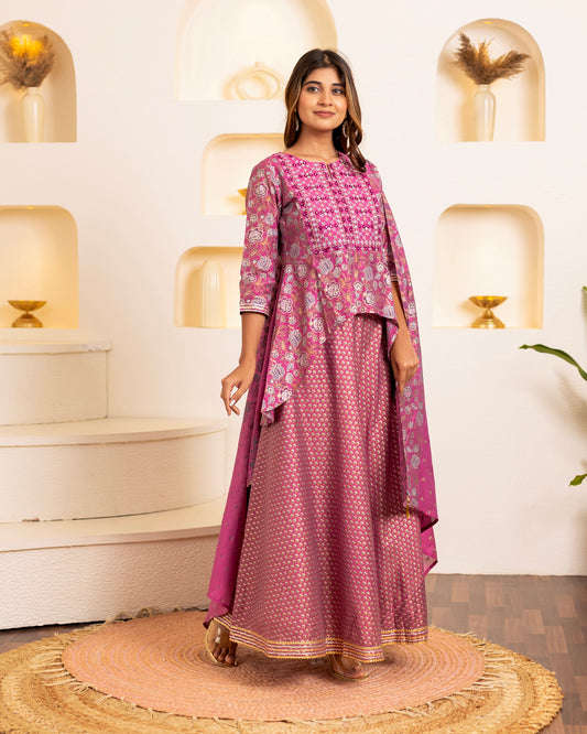 Ash Noor Chanderi Printed Lehenga Set