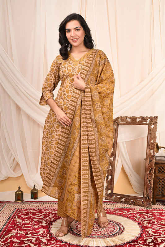 Kalpana Taraash Mustard Gold Printed Cotton Suit Set