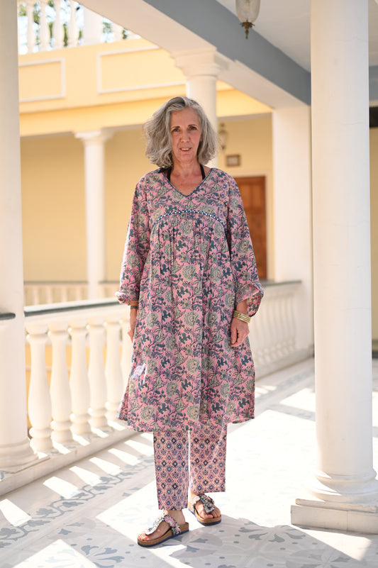 Krishna Pink-Grey Co-ord Set