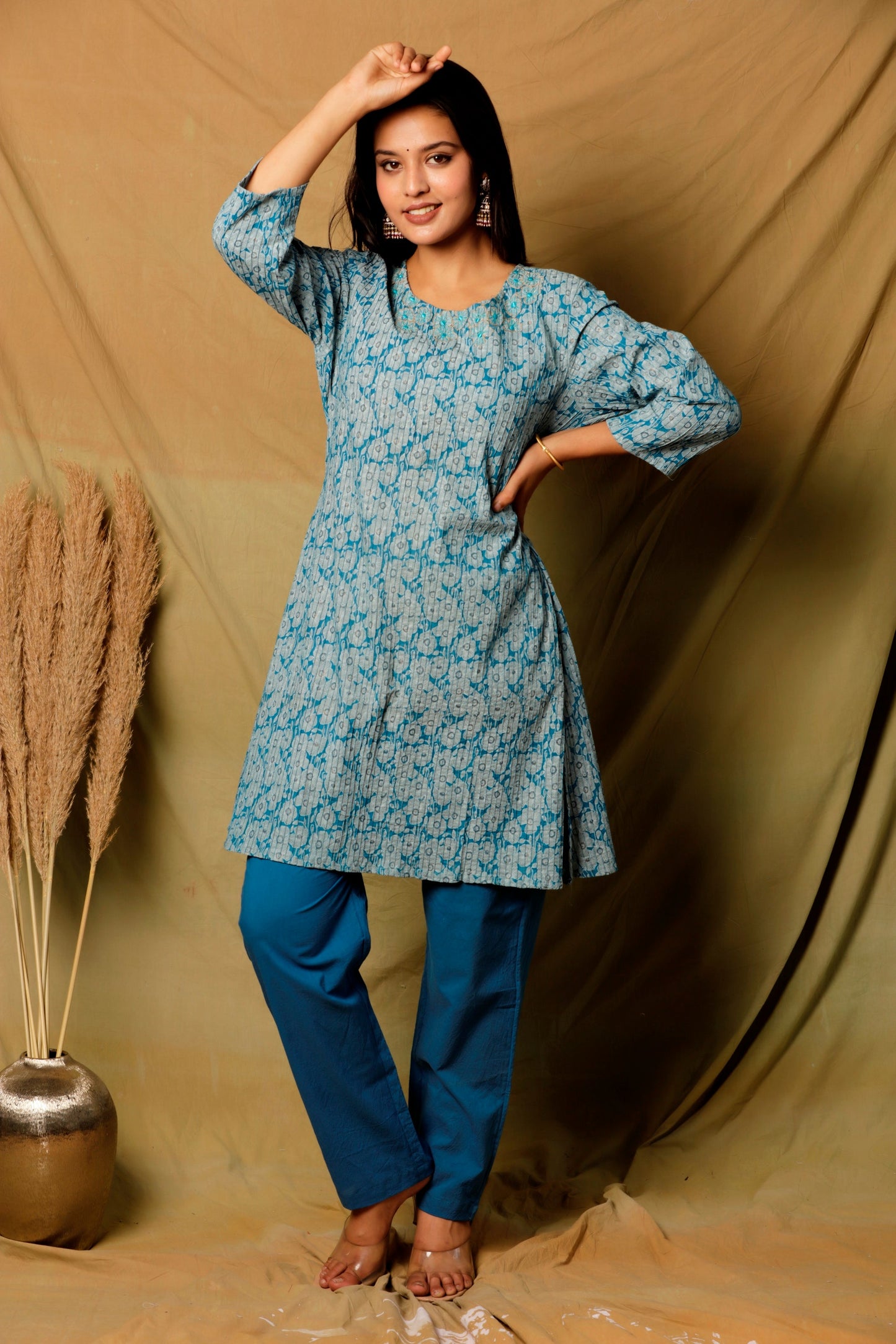 MARI GOLD KURTA SET - BLUE