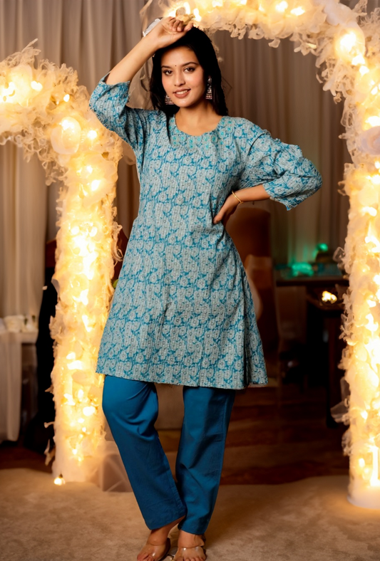 MARI GOLD KURTA SET - BLUE