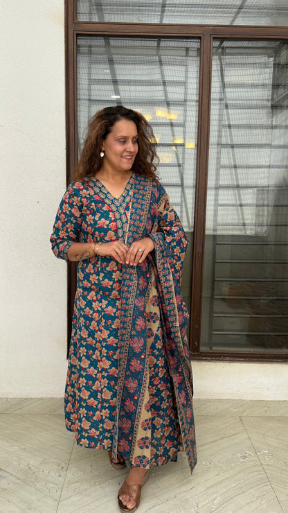 Nirali - an extraordinary deep blue floral printed suit set