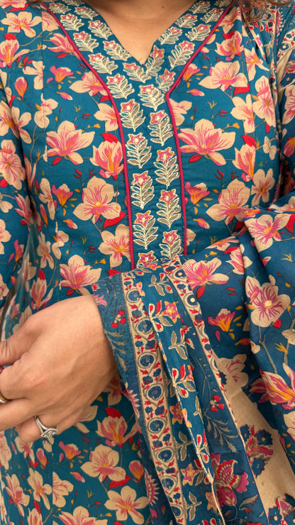 Nirali - an extraordinary deep blue floral printed suit set