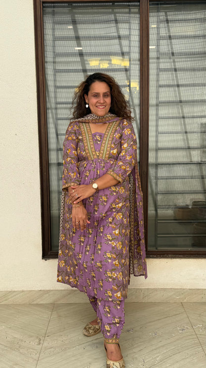 Raya - a rich purple floral suit set