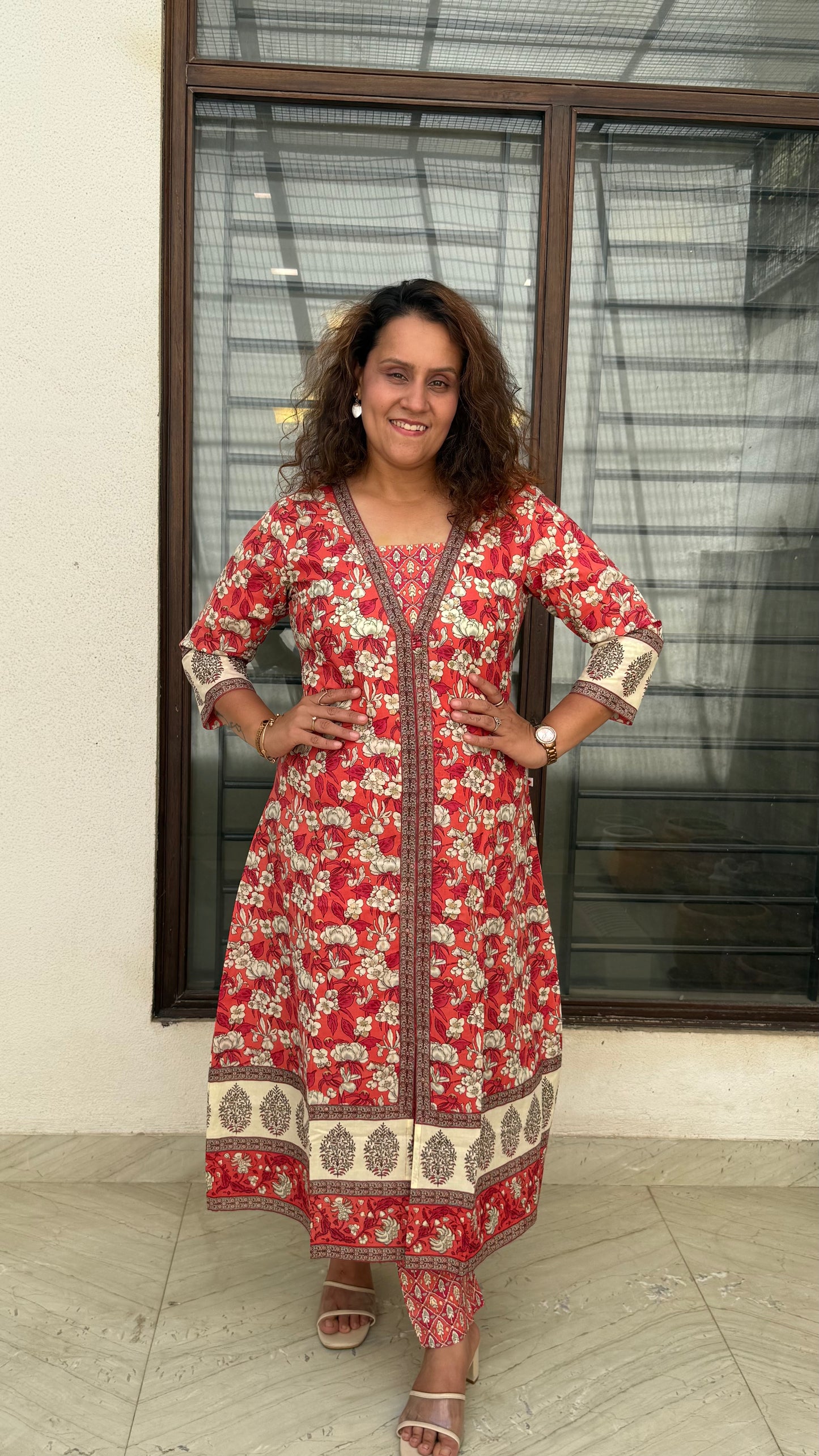 Ruhaani - a timeless printed red kurti and pant set